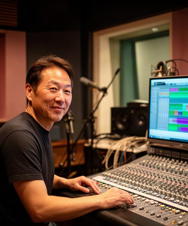 登米市の録音ブースでコンソールを確認する音響エンジニア
