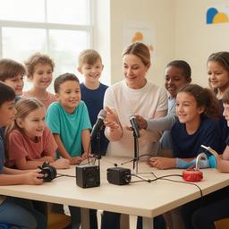 小中学生がマイクとスピーカーを使って音の仕組みを学ぶ教室